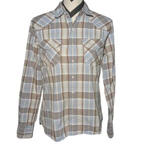 BKE Buckle Plaid Western Shirt Small Slim Fit Pearl Snap Button Embroidered